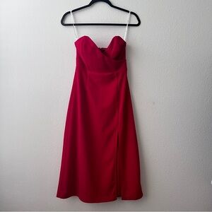 Red Strapless Midi Dress